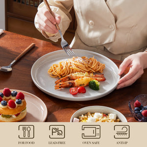 MALACASA TARA 12/24 Pcs Dinnerware Set Curved Edge Sesame Glaze Stoneware Plates Set With 4/6pcs Dinner Plate/Dessert/Bowl