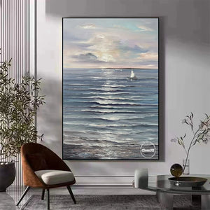 Natural Sea Wave Landscape Oil Painting Wall Canvas, Home Art, Hand Picture, Modern Artwork for Living Room, Unframed