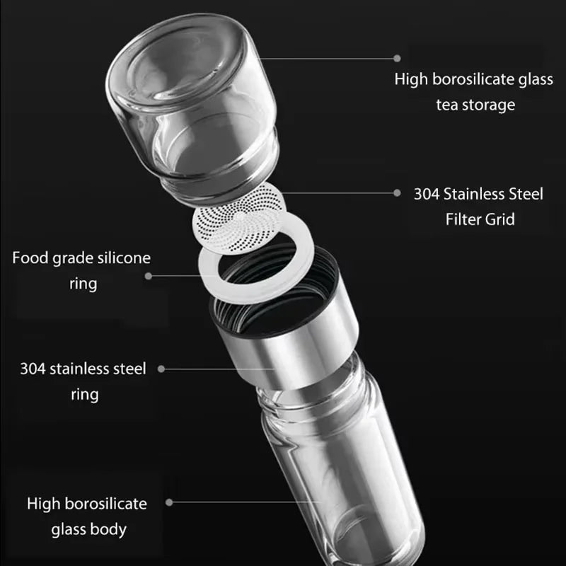 2026 NEW High Borosilicate Glass Tea Infuser Bottle 420ML Double Wall Insulated Tumbler with Tea Filter, Hot  Cold Drinkware