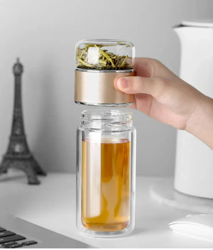 2026 NEW High Borosilicate Glass Tea Infuser Bottle 420ML Double Wall Insulated Tumbler with Tea Filter, Hot  Cold Drinkware
