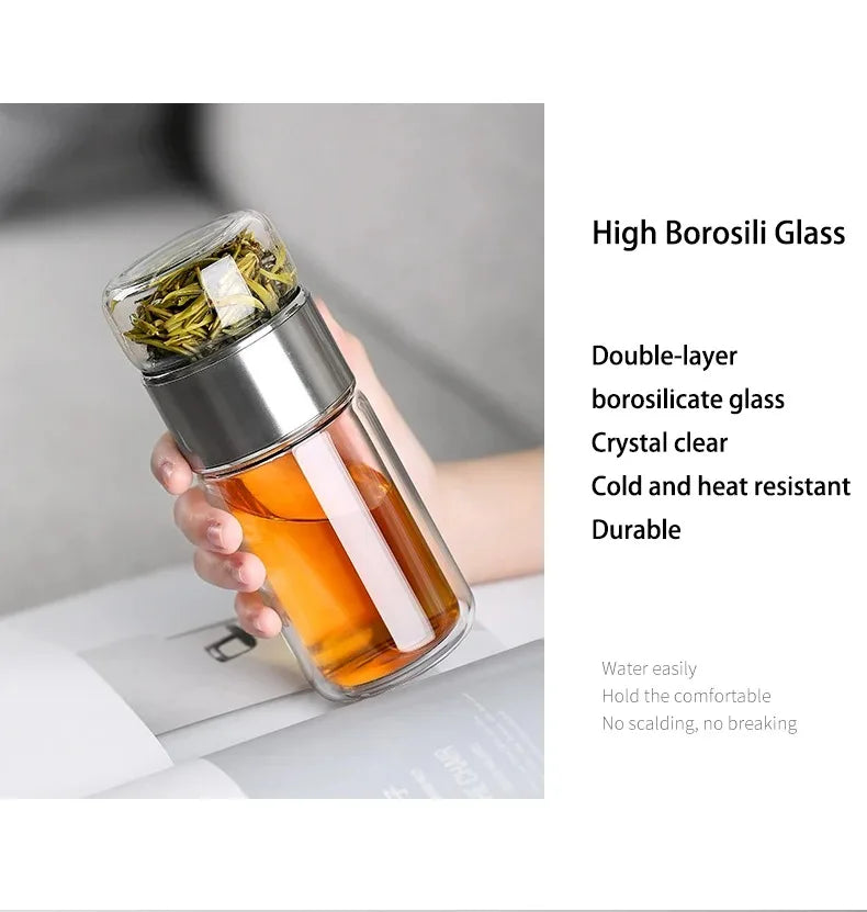 2026 NEW High Borosilicate Glass Tea Infuser Bottle 420ML Double Wall Insulated Tumbler with Tea Filter, Hot  Cold Drinkware