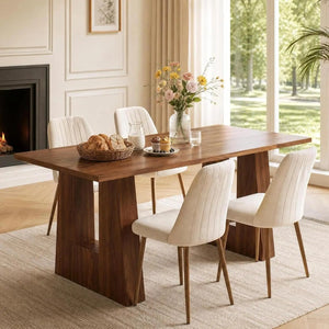 63 Inch Dining Table For 6 People Walnut Wooden Kitchen Table With Heavy Duty Legs Modern Rectangle Table For Kitchen Dining Room