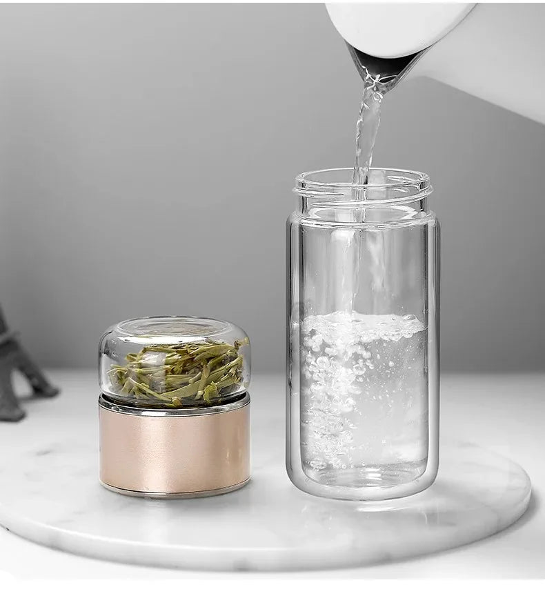2026 NEW High Borosilicate Glass Tea Infuser Bottle 420ML Double Wall Insulated Tumbler with Tea Filter, Hot  Cold Drinkware